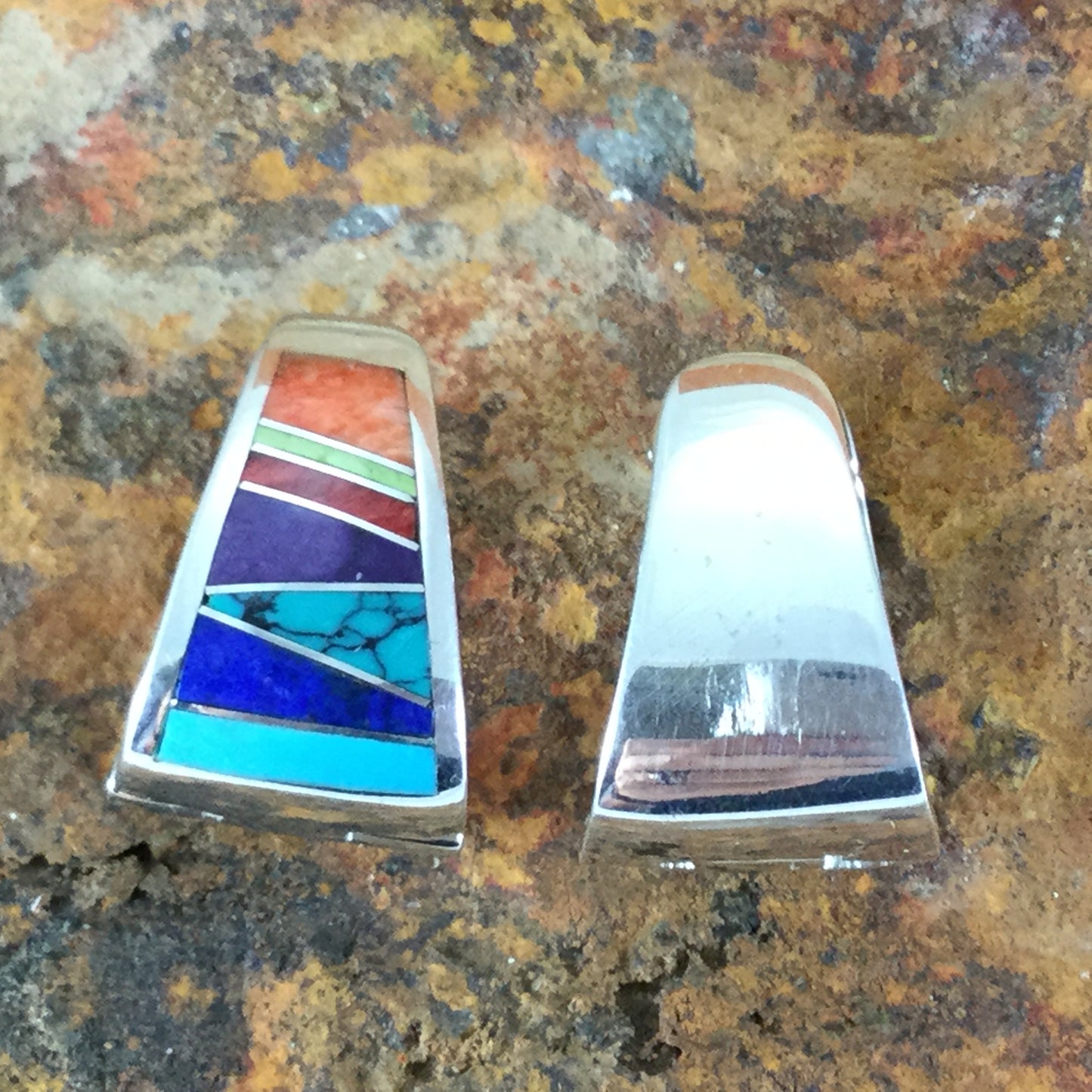 David Rosales Indian Summer Inlaid Sterling Silver Earrings Huggie 