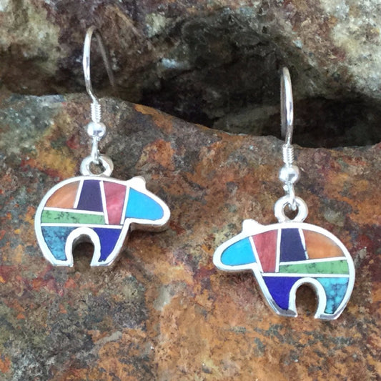 David Rosales Indian Summer Inlaid Sterling Silver Earrings Bears