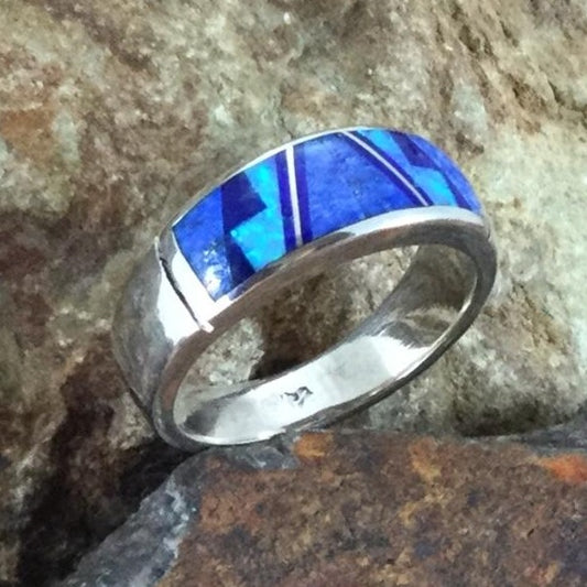 David Rosales Blue Sky Fancy Inlaid Sterling Silver Ring