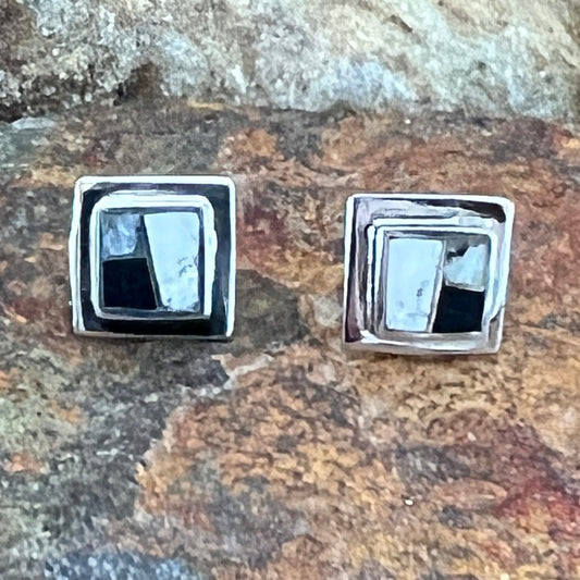 David Rosales White Buffalo Inlaid Sterling Silver Earrings