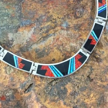 David Rosales Red Moon Fancy Inlaid Sterling Silver Necklace