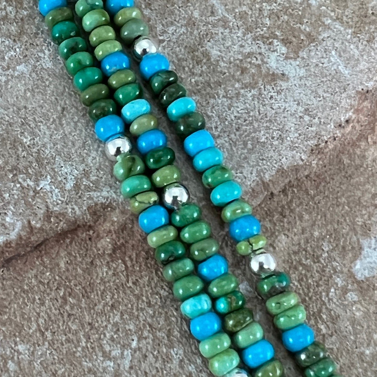 18" Three Strand Sonoran Gold Turquoise Beaded Necklace by Artie Yellowhorse