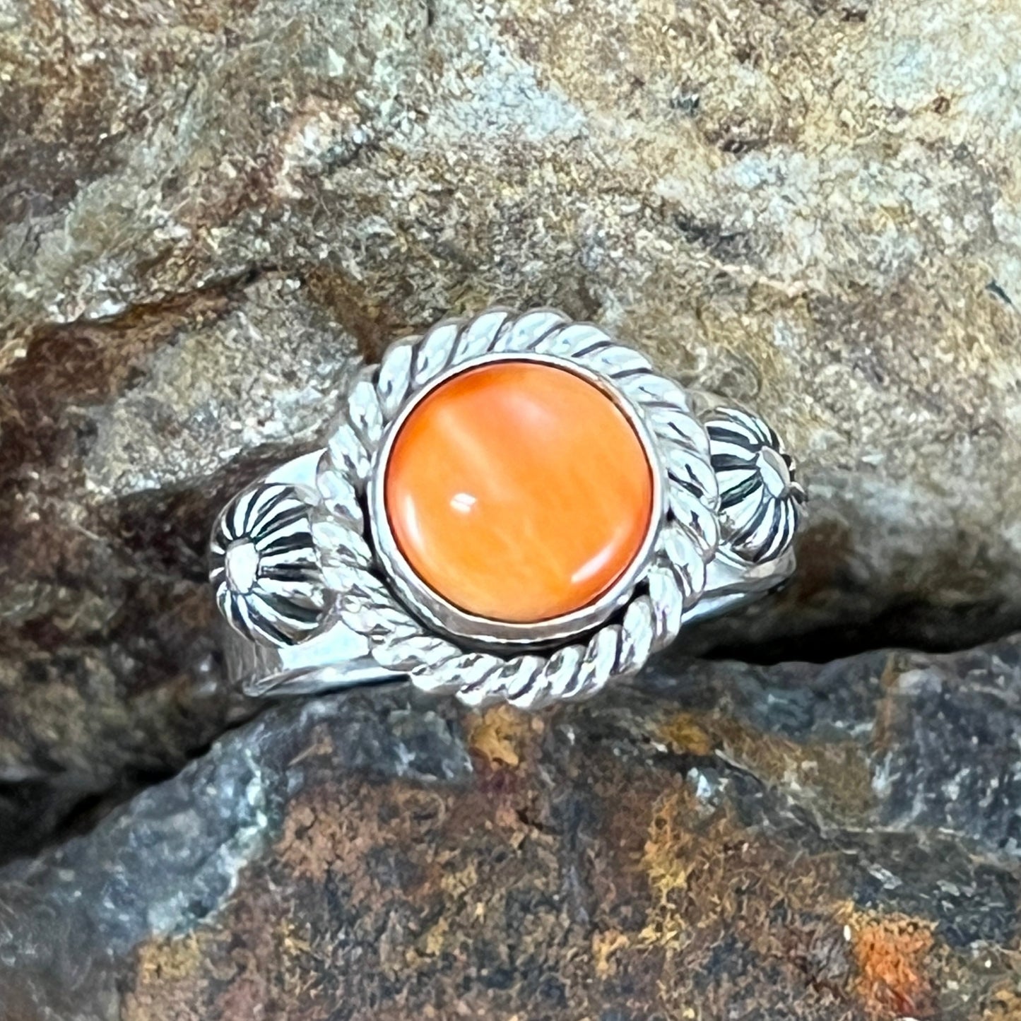 Spiny Oyster Sterling Silver Ring by Artie Yellowhorse Size 7/14