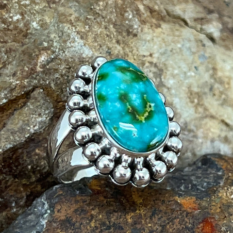 Sterling Silver Candalaria Turquoise Ring by Artie Yellowhorse Size 6.25