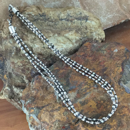 18" Three Strand Oxidized Sterling Silver Beaded Necklace