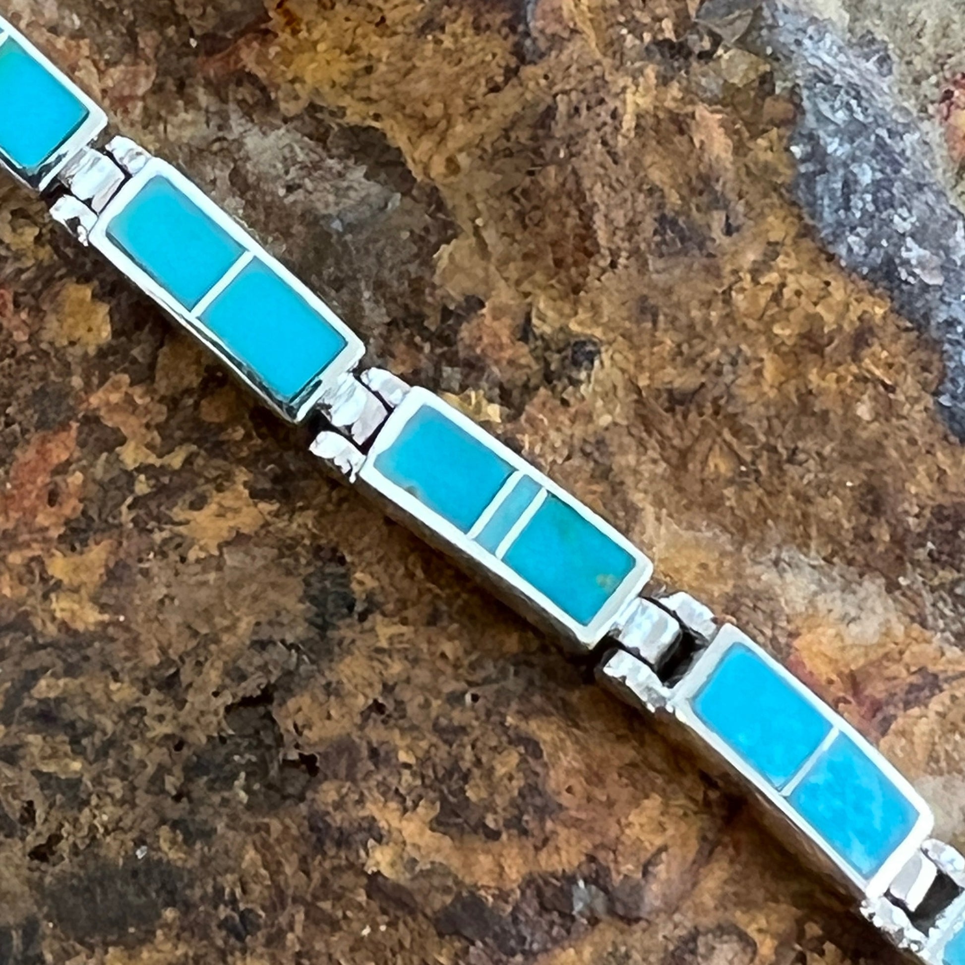 David Rosales Amazing Light Inlaid Sterling Silver Link Bracelet