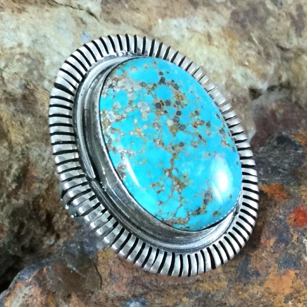 Carico Lake Turquoise Sterling Silver Ring by Marvin McReeves Size 7.5