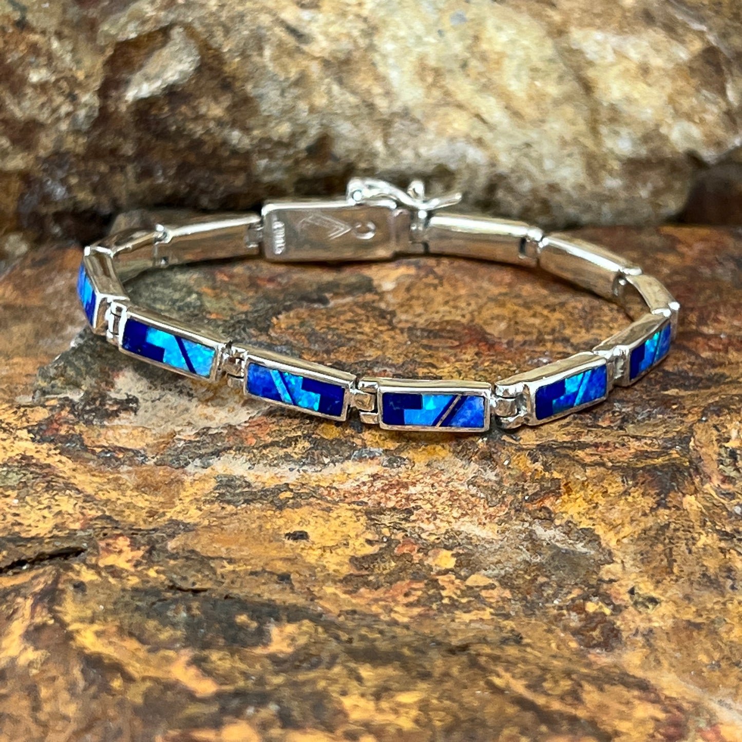 David Rosales Blue Sky Inlaid Sterling Silver Link Bracelet