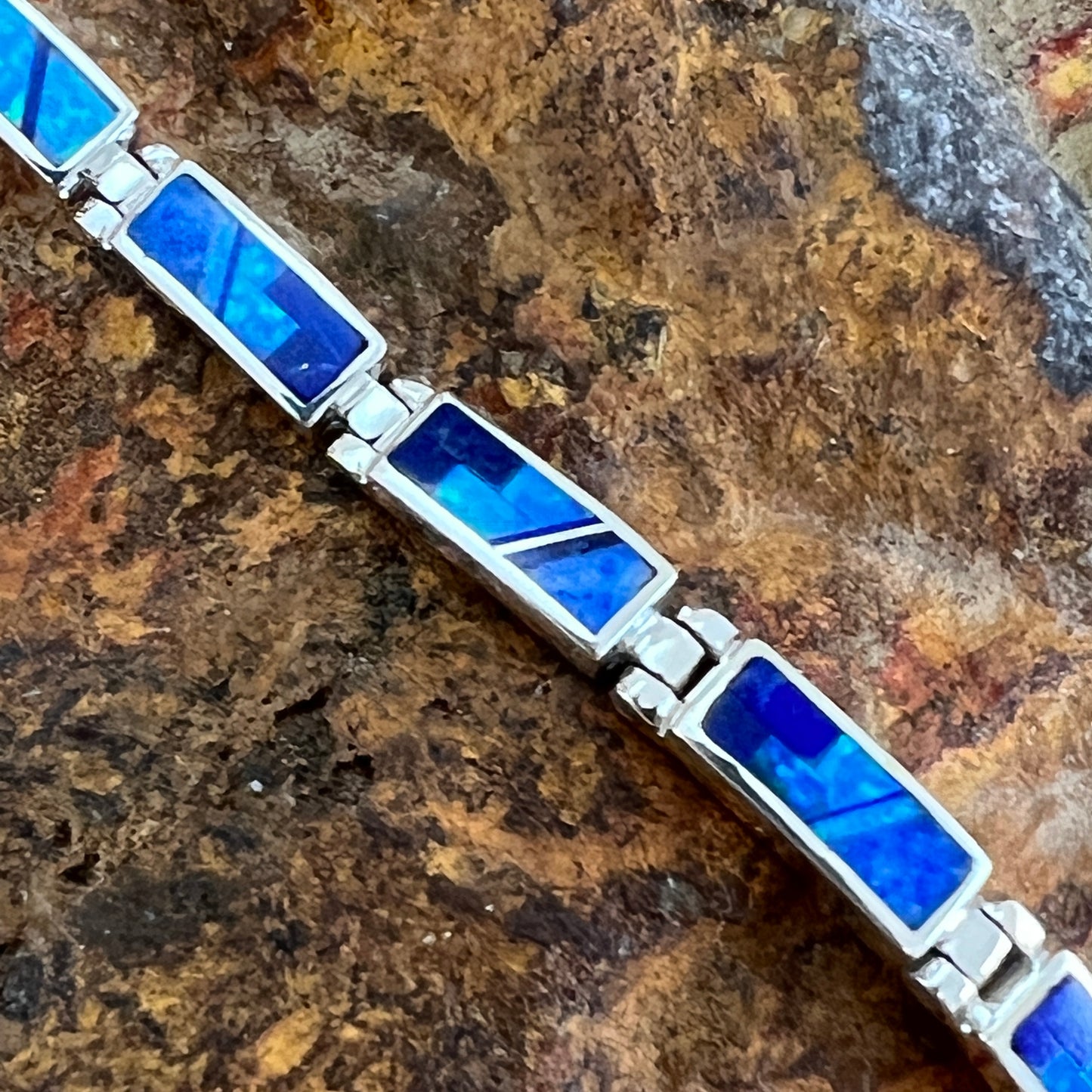 David Rosales Blue Sky Inlaid Sterling Silver Link Bracelet