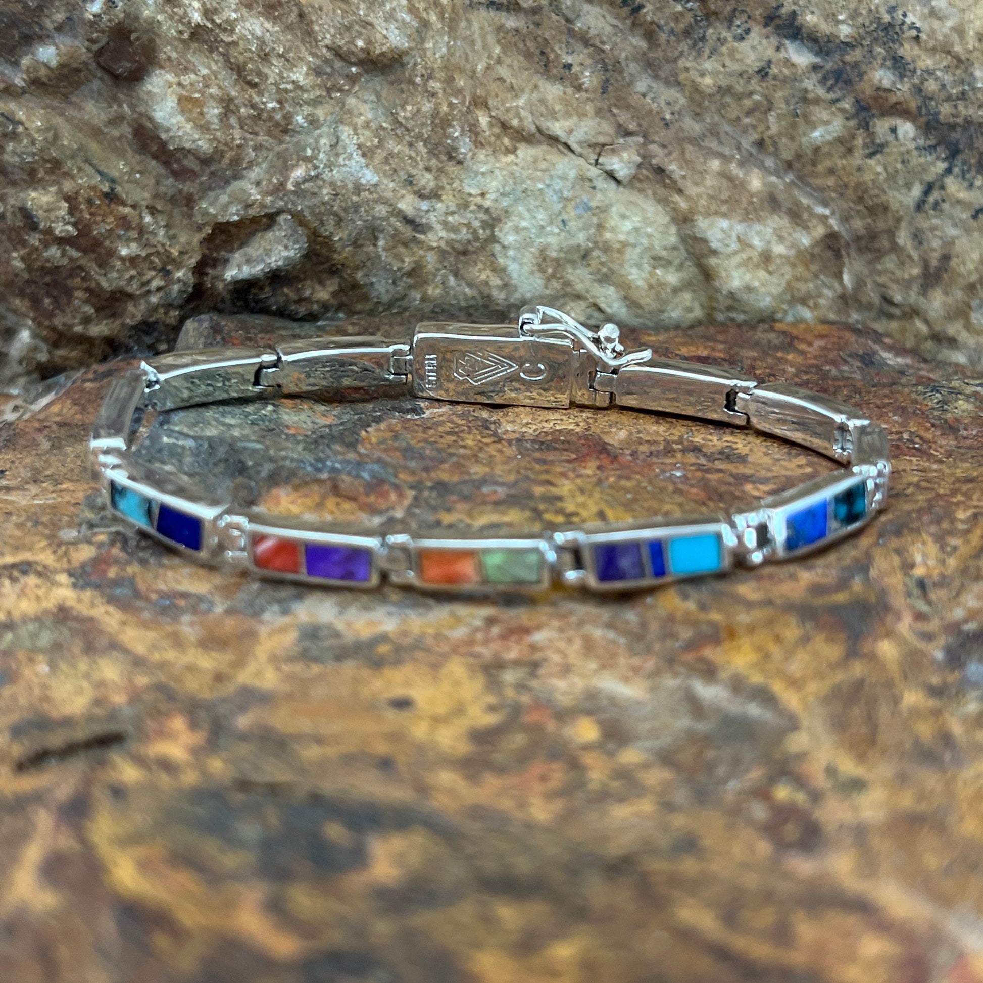 David Rosales Indian Summer Inlaid Sterling Silver Link Bracelet