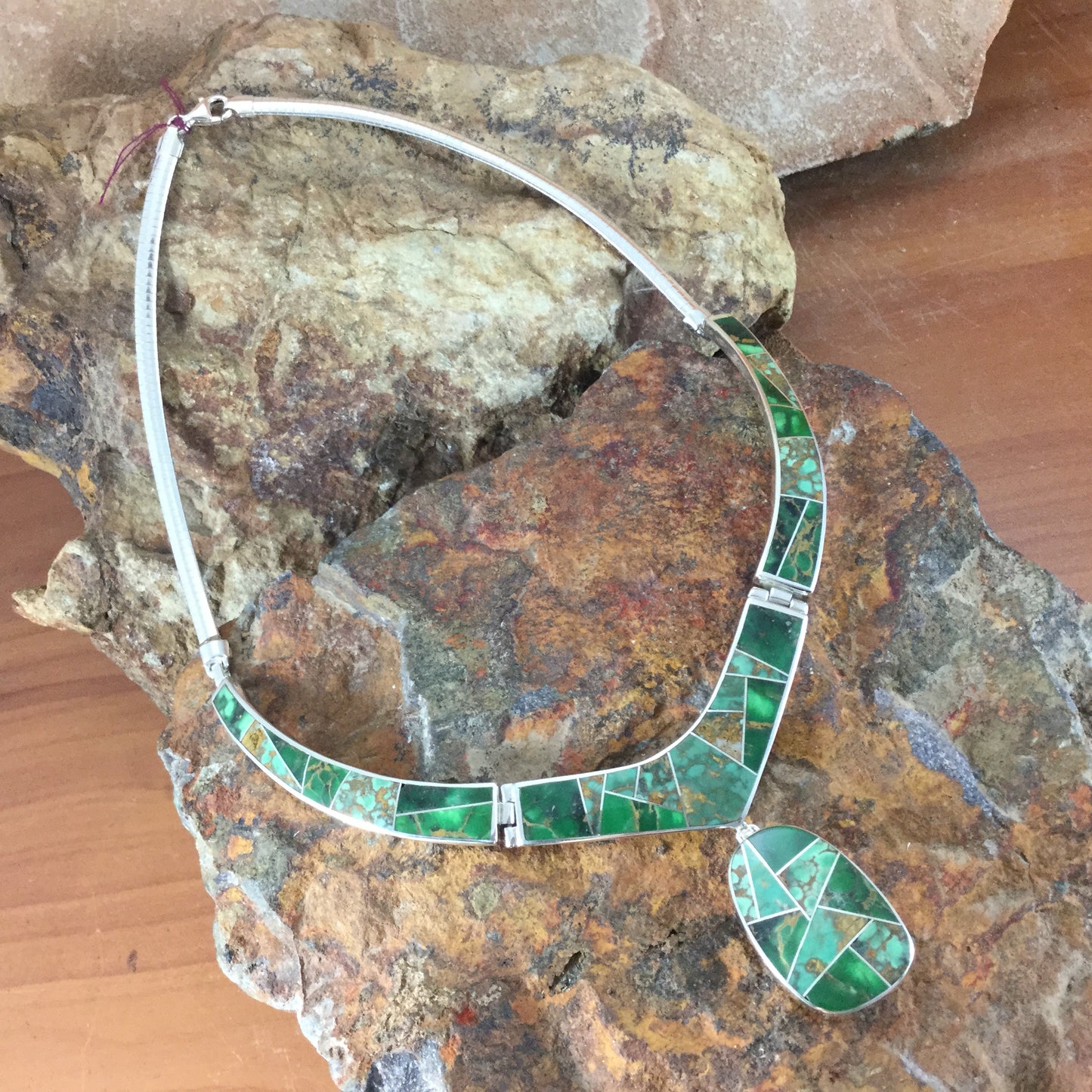 David Rosales Australian Variscite Inlaid Sterling Silver Necklace