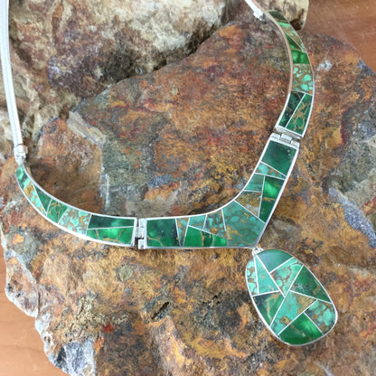 David Rosales Australian Variscite Inlaid Sterling Silver Necklace