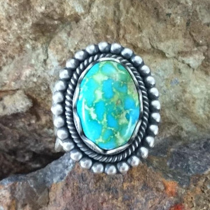 Sonoran Gold Turquoise Sterling Silver Ring by Elgin Tom Size 8