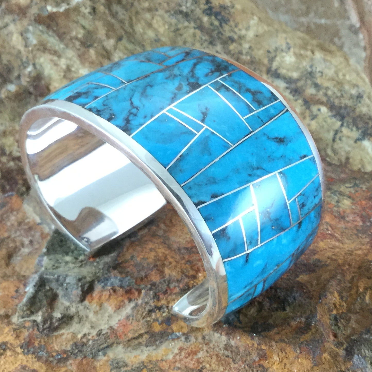 David Rosales Morenci Turquoise Inlaid Sterling Silver Bracelet