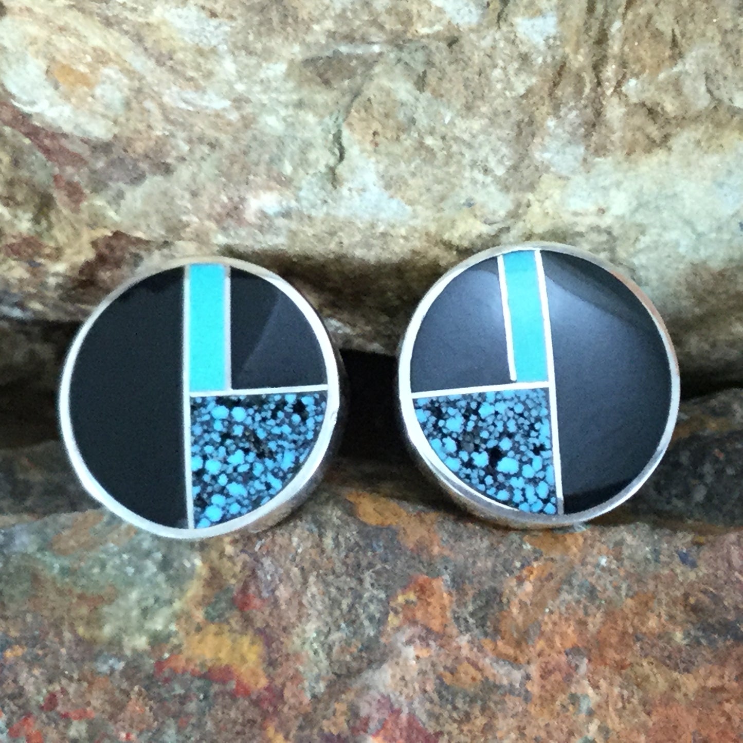 David Rosales Shadow Peak Inlaid Sterling Silver Cuff Links