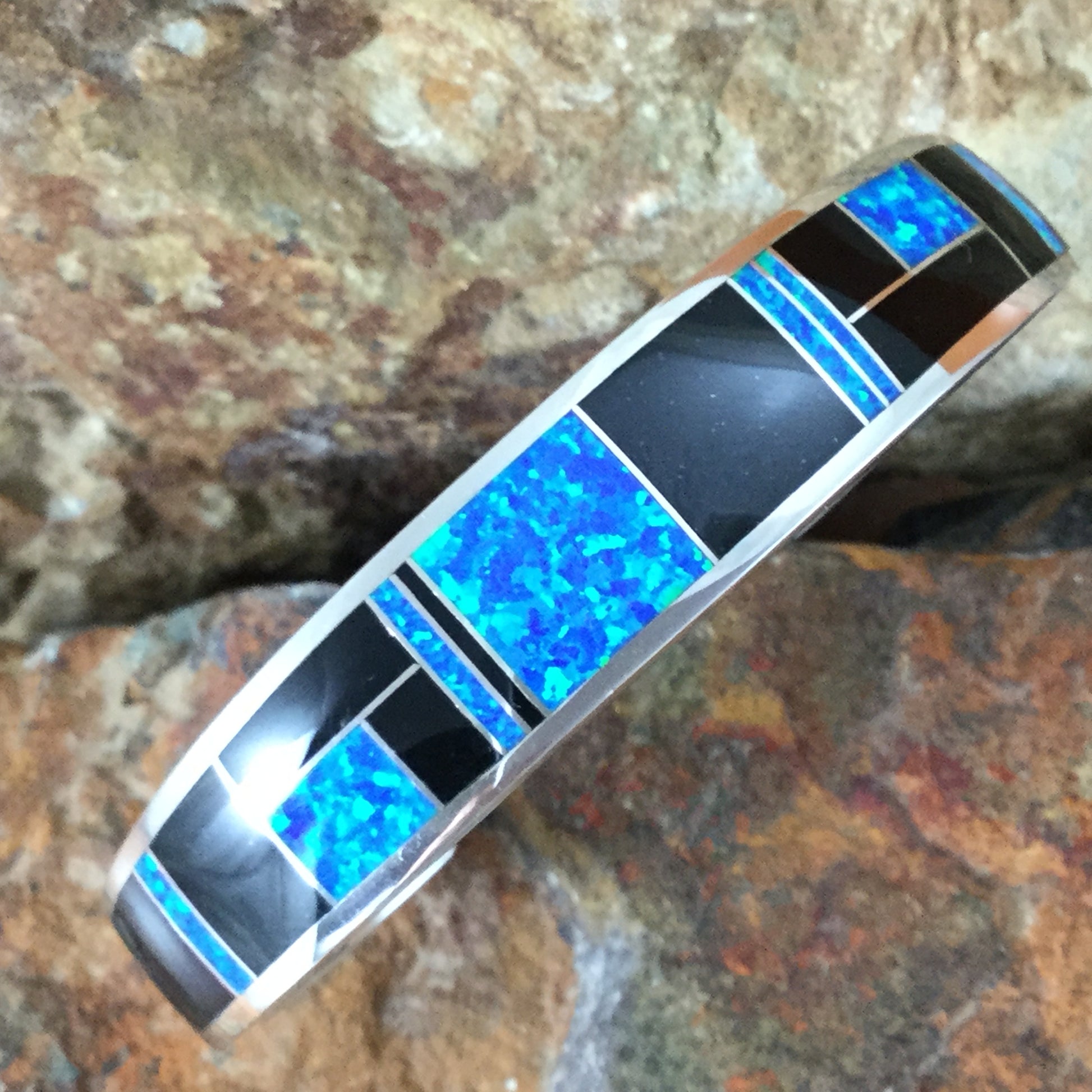 David Rosales Black Beauty Inlaid Sterling Silver Bracelet