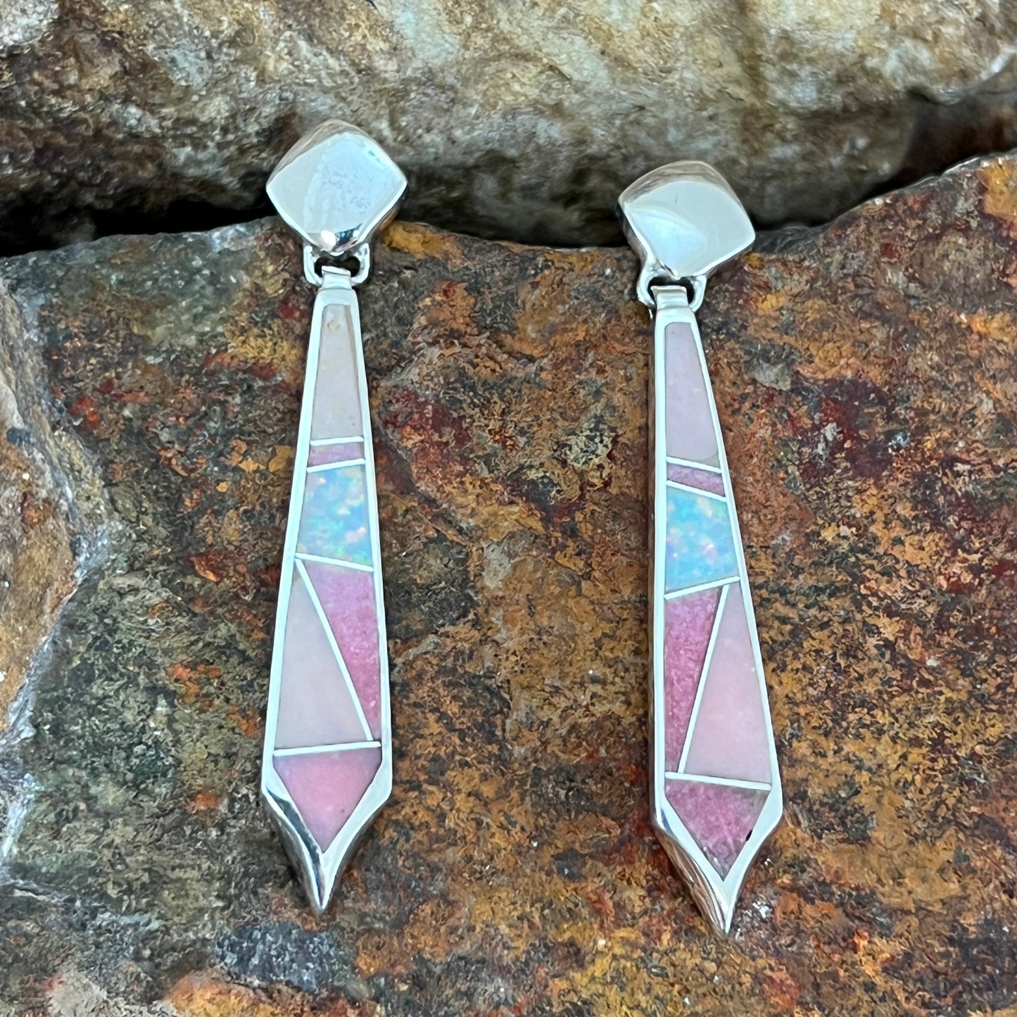 David Rosales Make Me Blush Inlaid Sterling Silver Earrings