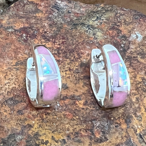 David Rosales Make Me Blush Inlaid Sterling Silver Huggie Earrings