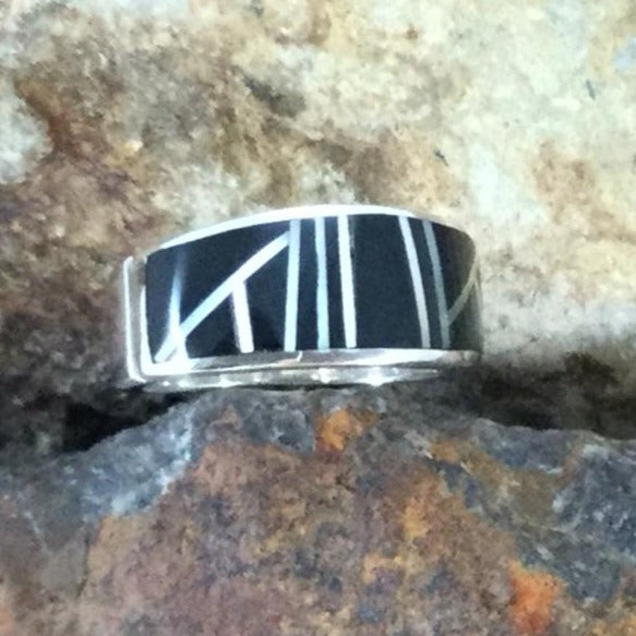 David Rosales Tuxedo Inlaid Sterling Silver Ring