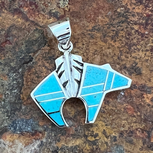 David Rosales Arizona Blue Inlaid Sterling Silver Pendant Bear