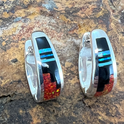 David Rosales Red Moon Fancy Inlaid Sterling Silver Earrings Huggies