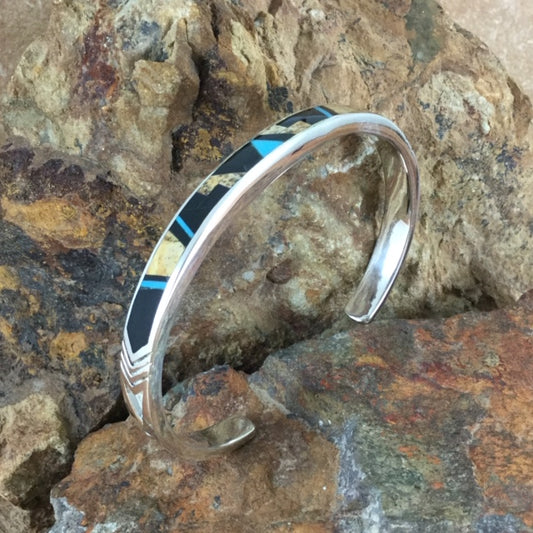 David Rosales Turquoise Creek Inlaid Sterling Silver Bracelet