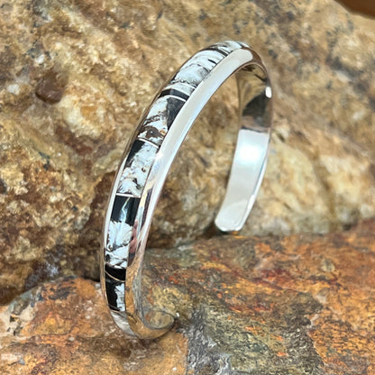 David Rosales White Buffalo Inlaid Sterling Silver Bracelet