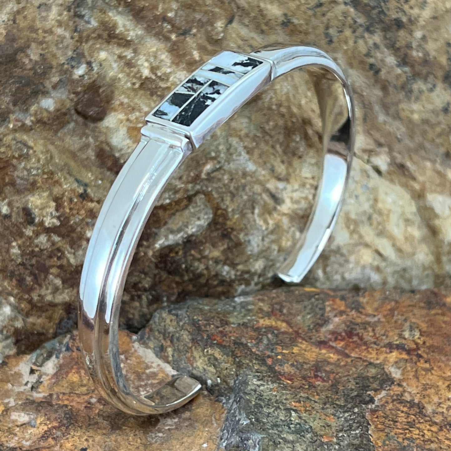 David Rosales White Buffalo Inlaid Sterling Silver Bracelet