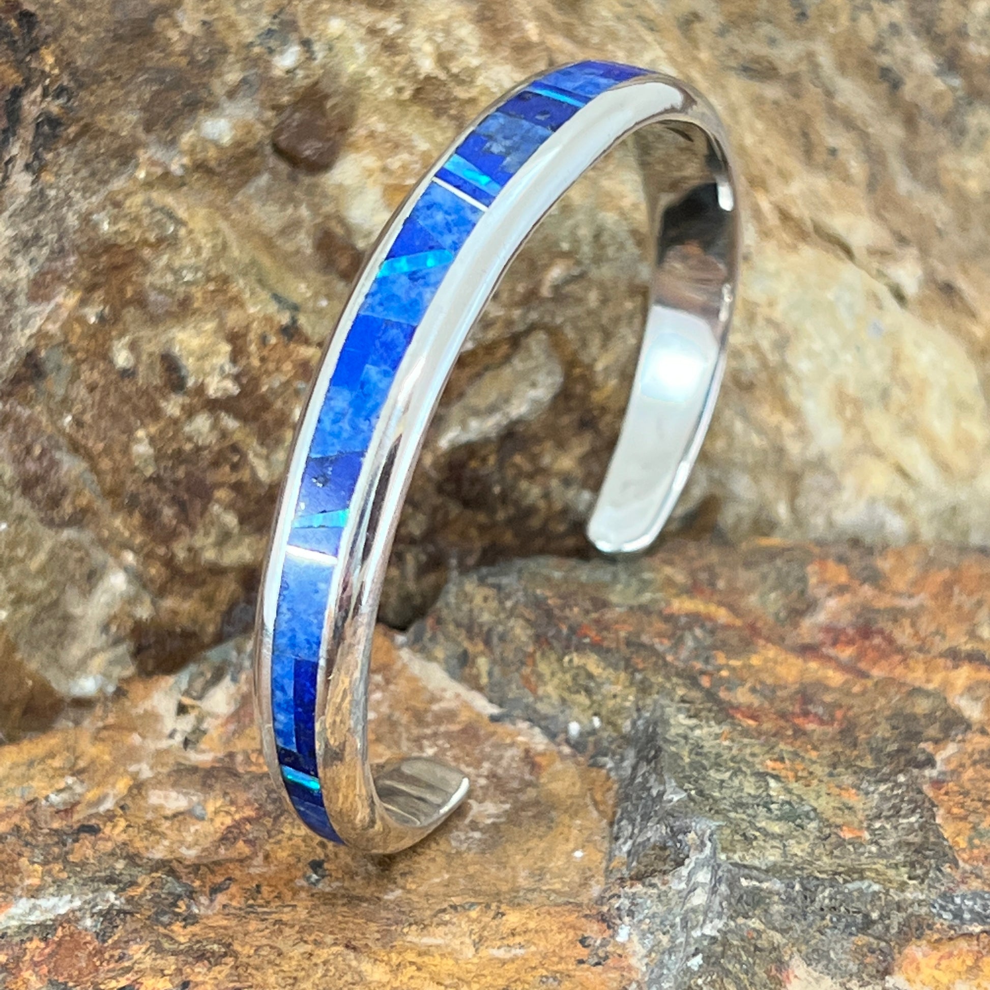 David Rosales Blue Sky Fancy Inlaid Sterling Silver Bracelet