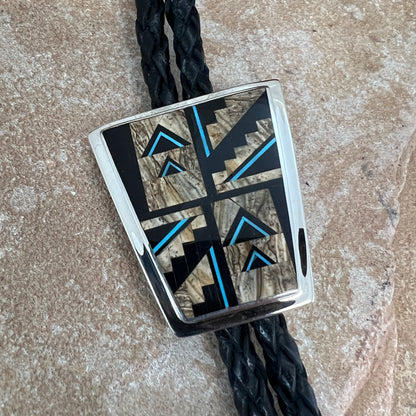 David Rosales Turquoise Creek Fancy Inlaid Sterling Silver Bolo Tie