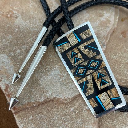 David Rosales Turquoise Creek Fancy Inlaid Sterling Silver Bolo Tie