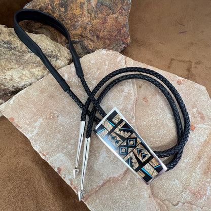 David Rosales Turquoise Creek Fancy Inlaid Sterling Silver Bolo Tie