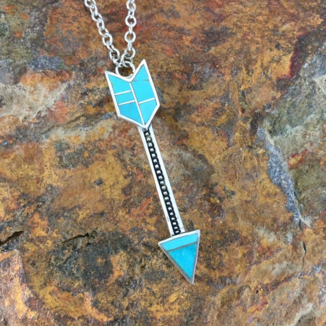 David Rosales Arizona Blue Inlaid Sterling Necklace Pendant Arrow