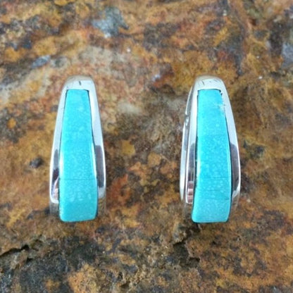 David Rosales Arizona Blue Inlaid Sterling Silver Earrings Huggie