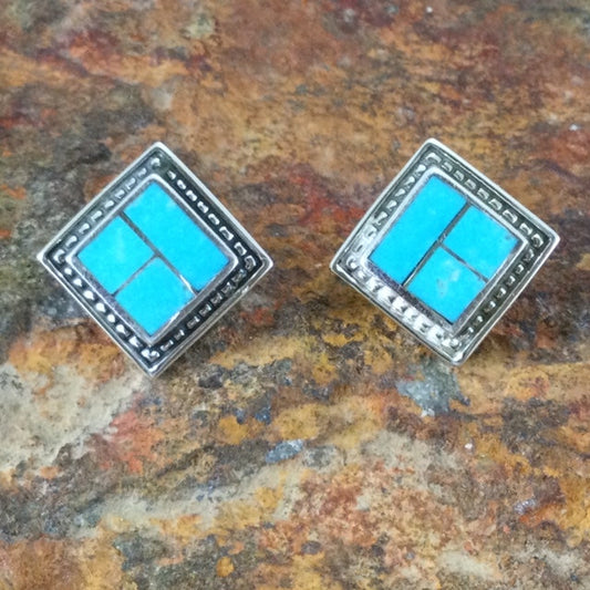 David Rosales Arizona Blue Inlaid Sterling Silver Earrings