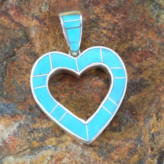 David Rosales Arizona Blue Inlaid Sterling Silver Pendant Heart