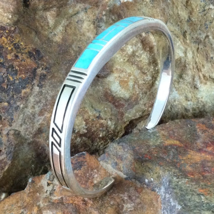 David Rosales Arizona Blue Inlaid Sterling Silver Bracelet