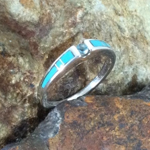 David Rosales Arizona Blue Inlaid Sterling Silver Ring w/ Blue Topaz