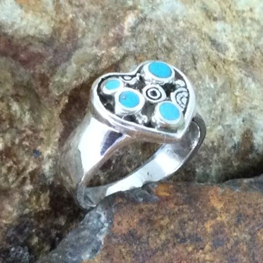 David Rosales Arizona Blue Inlaid Sterling Silver Ring Heart