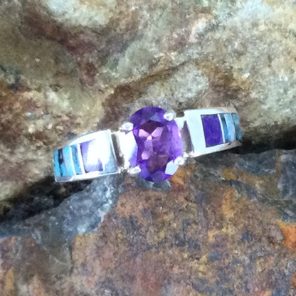 David Rosales Shalako Inlaid Sterling Silver Ring w/ Amethyst