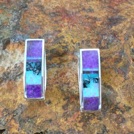 David Rosales Shalako Inlaid Sterling Silver Earrings Huggie