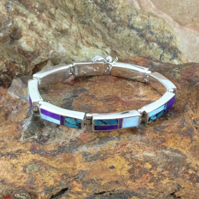 David Rosales Shalako Inlaid Sterling Silver Big Link Bracelet