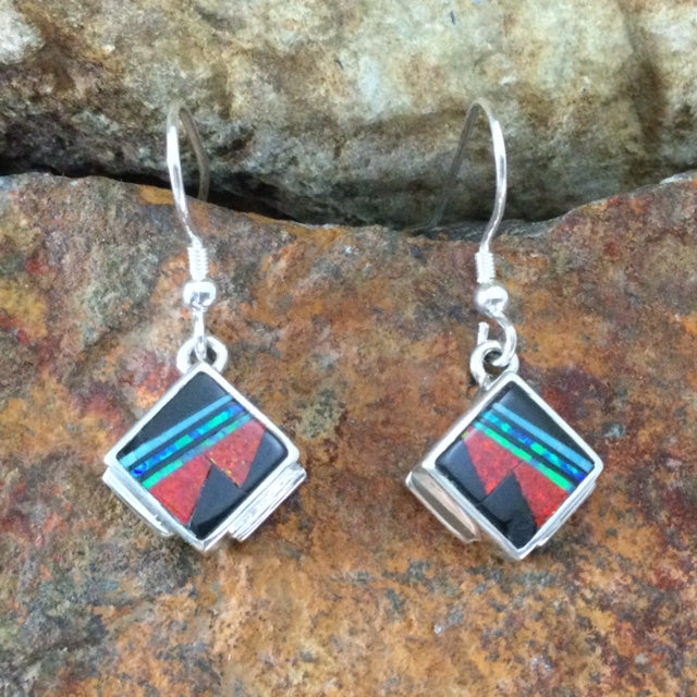 David Rosales Red Moon Inlaid Sterling Silver Earrings