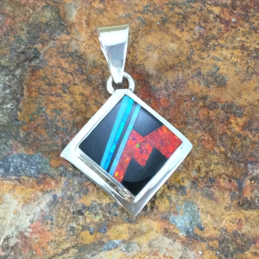 David Rosales Red Moon Inlaid Sterling Silver Pendant