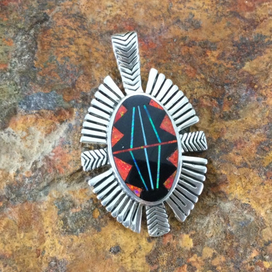 David Rosales Red Moon Inlaid Sterling Silver Pendant