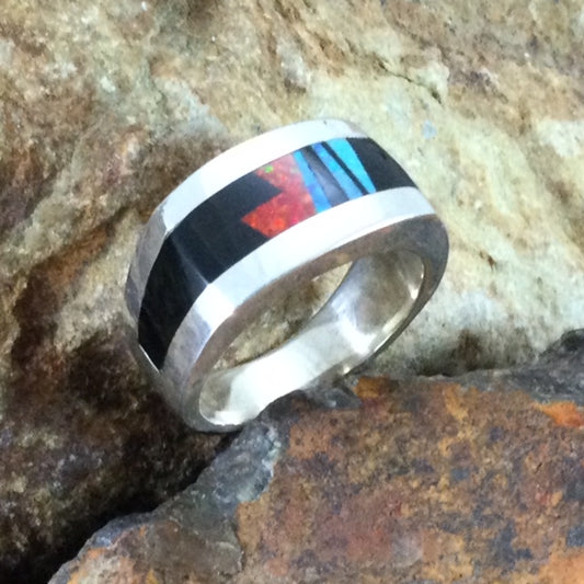 David Rosales Red Moon Inlaid Sterling Silver Ring