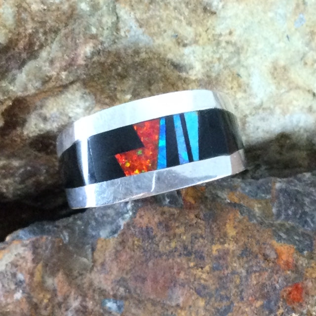 David Rosales Red Moon Inlaid Sterling Silver Ring