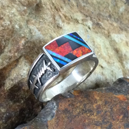 David Rosales Red Moon Inlaid Sterling Silver Ring