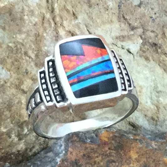 David Rosales Red Moon Inlaid Sterling Silver Ring