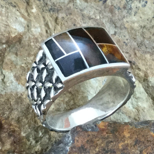 David Rosales Pietersite Inlaid Sterling Silver Ring